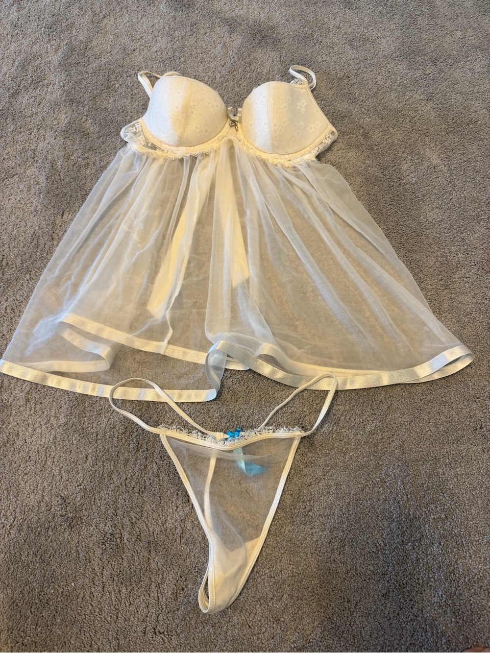 Sheer Ivory Bridal Babydoll Chemise Set with Thong
